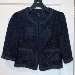 Aqua Black Sparkle Tweed Cropped 3/4 Jacket Small